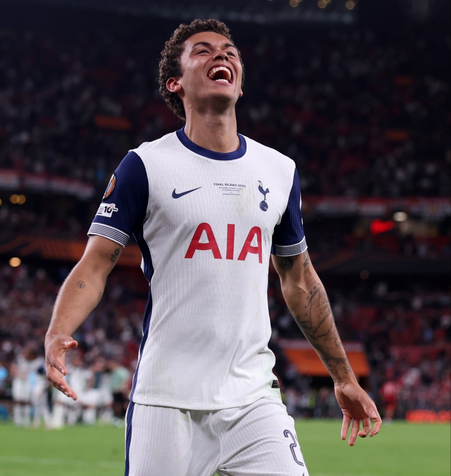 Brennan Johnson of Tottenham Hotspur celebrating a victory.