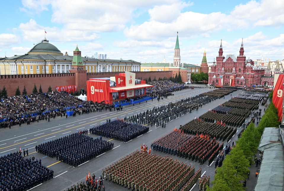 epa12085442 A handout photo made available by Photo host Agency RIA Novosti shows Russian servicemen taking part in the Victory Day military parade, marking the 80th anniversary of victory in the Great Patriotic War, on the Red Square in Moscow, Russia, 09 May 2025. Russia marks the 80th anniversary of the victory in World War II over Nazi Germany and its allies. The Soviet Union lost 27 million people in the war. EPA/MAKSIM BOGODVID / HOST PHOTO AGENCY RIA NOVOSTI / HANDOUT HANDOUT EDITORIAL USE ONLY/NO SALES