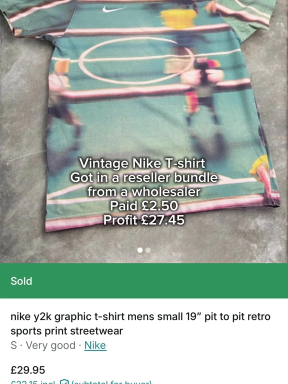 Vintage Nike t-shirt with sports print, sold for £29.95.