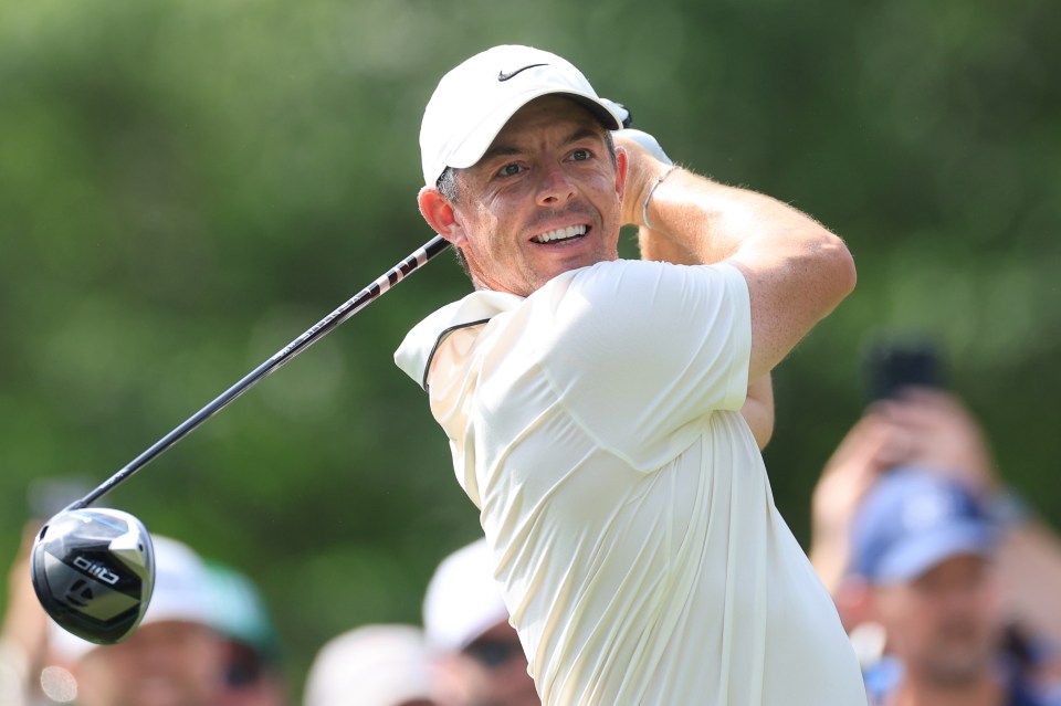 CHARLOTTE, NORTH CAROLINA - MAY 18. Rory McIlroy of Northern Ireland tees off on the 3rd hole during the final round of the PGA Championship at Quail Hollow Country Club on May 18, 2025 in Charlotte, North Carolina. (Photo by David Cannon/Getty Images)