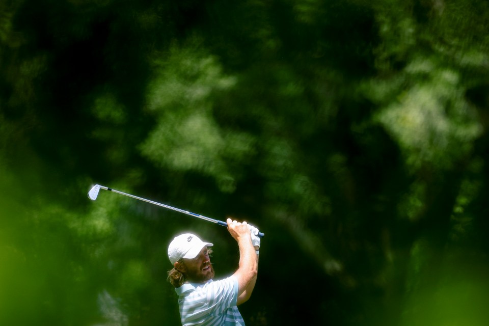 CHARLOTTE, NORTH CAROLINA - MAY 18: Tommy Fleetwood of England plays his shot from the 12th tee during the final round of the PGA Championship at Quail Hollow Country Club on May 18, 2025 in Charlotte, North Carolina. (Photo by Warren Little/Getty Images)