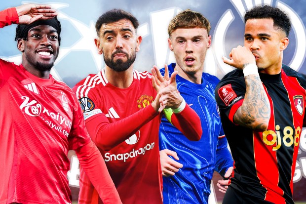 Collage of four soccer players in their team uniforms.