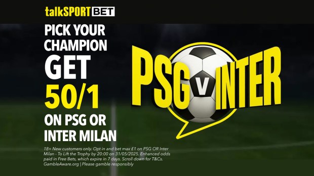 50/1 odds on PSG or Inter Milan to win.