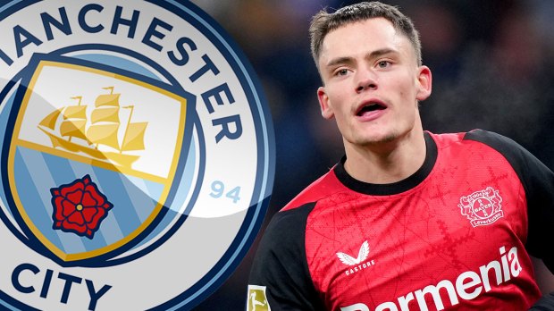 Manchester City crest and a soccer player.