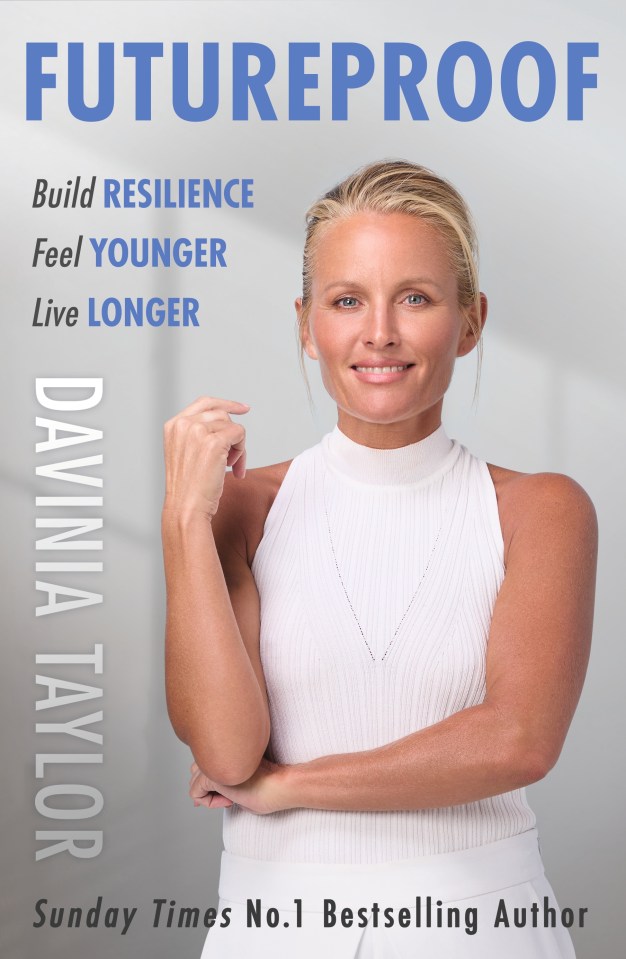 Book cover featuring Davina Taylor;  "Futureproof: Build Resilience, Feel Younger, Live Longer."