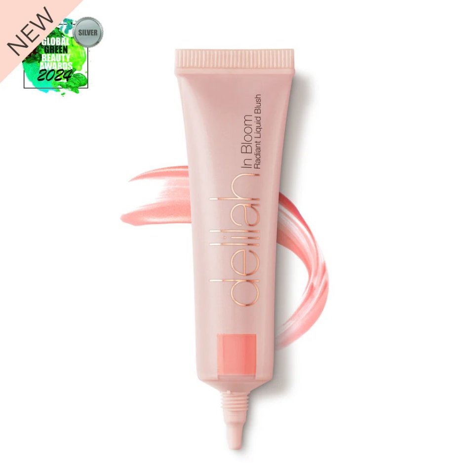 dellah In Bloom Radiant Liquid Blush tube with a swatch.