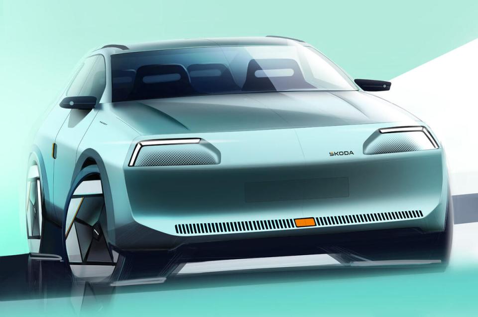 Illustration of a light teal Skoda concept car.