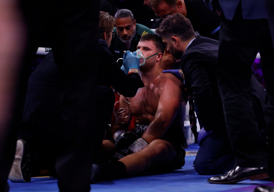 A boxer receiving oxygen after a match.