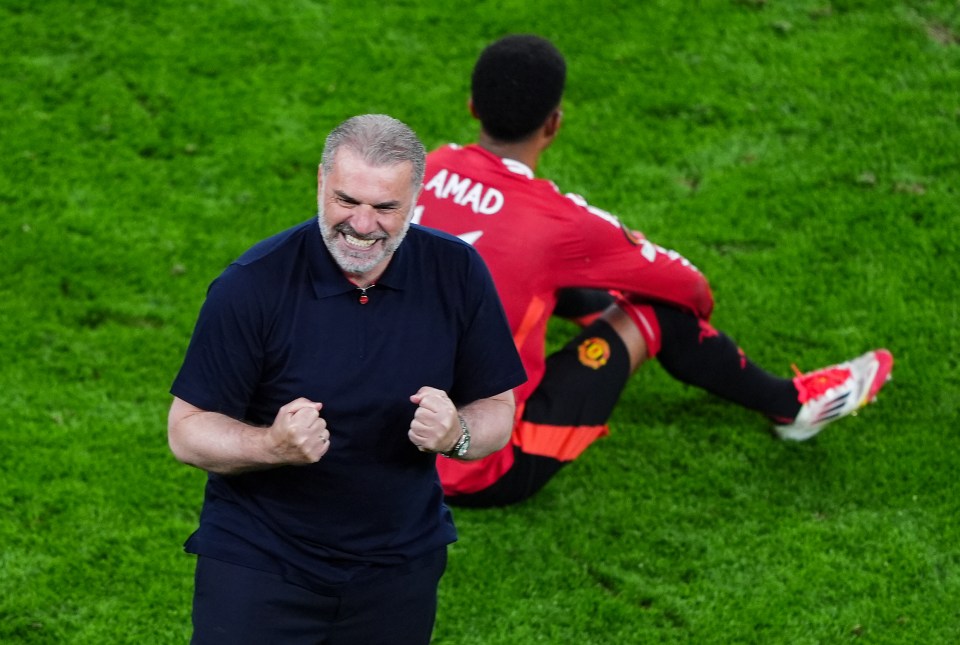 Tottenham Hotspur manager Ange Postecoglou celebrates following the UEFA Europa League final at the Estadio de San Mames, Bilbao, Spain. Picture date: Wednesday May 21, 2025. PA Photo. See PA story SOCCER Final. Photo credit should read: Andrew Milligan/PA Wire. RESTRICTIONS: Use subject to restrictions. Editorial use only, no commercial use without prior consent from rights holder.