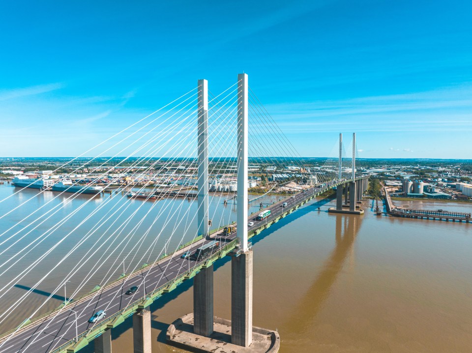 Aerial view of the Queen Elizabeth II Bridge.
