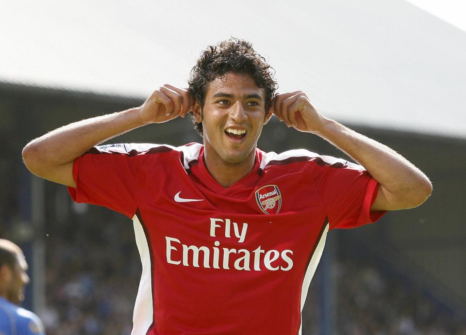 Carlos Vela of Arsenal celebrating a goal.