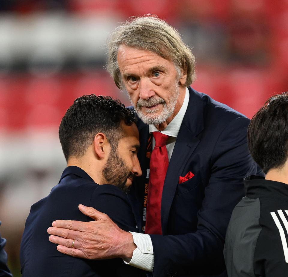 Sir Jim Ratcliffe consoles Ruben Amorim after the Europa League Final.