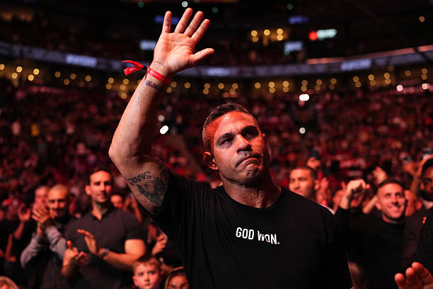 MONTREAL, QUEBEC - MAY 10: Vitor Belfort reacts to the announcement of his induction into the UFC Hall of Fame during the UFC 315 event at Bell Centre on May 10, 2025 in Montreal, Quebec. (Photo by Chris Unger/Zuffa LLC)