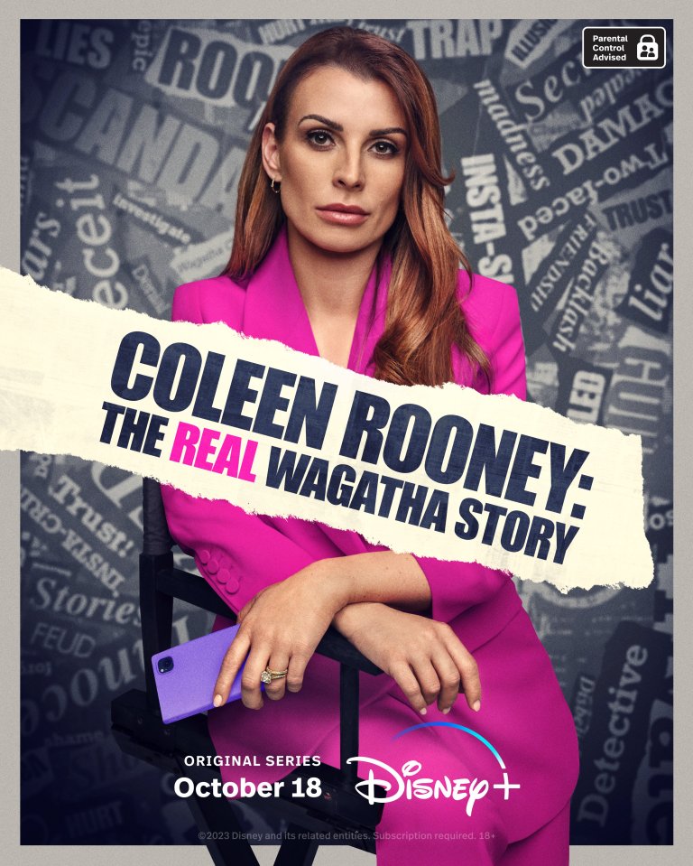 Poster for the Disney+ series "Coleen Rooney: The Real Wagatha Story."