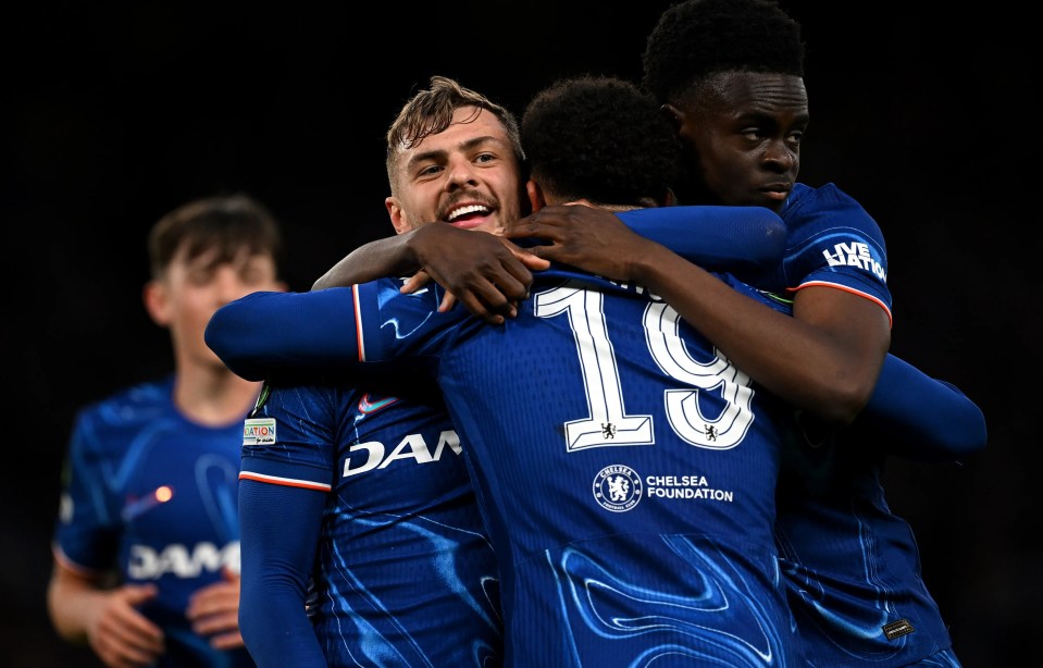 Chelsea players celebrating a goal.