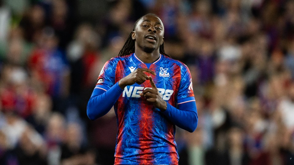 Eberechi Eze of Crystal Palace celebrates scoring a goal.