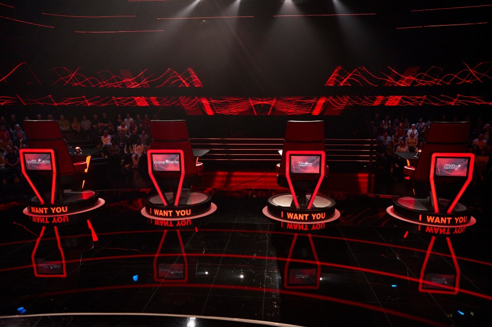 Judges' chairs on the set of The Voice Kids UK.