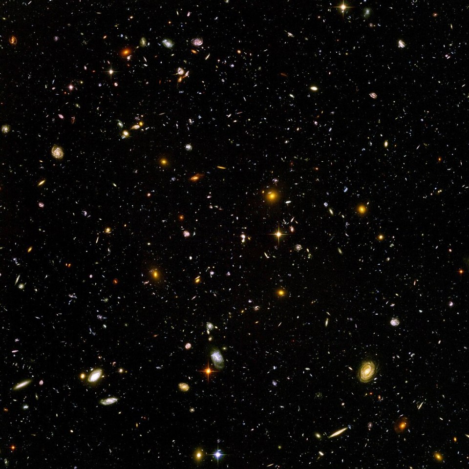 Hubble Ultra-Deep Field image showing distant galaxies.