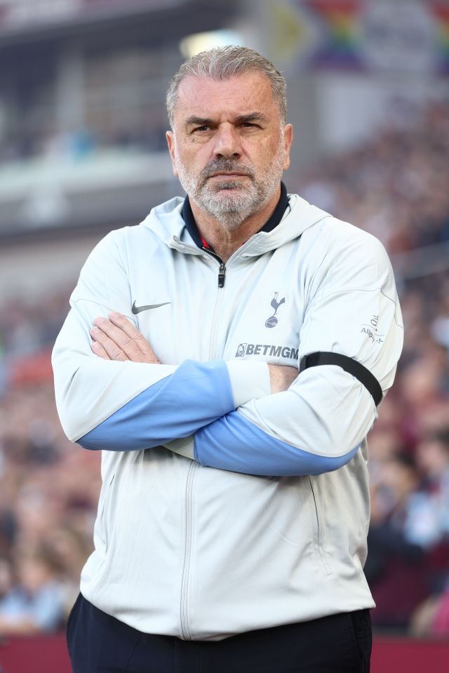 Ange Postecoglou, manager of Tottenham Hotspur, with arms crossed.
