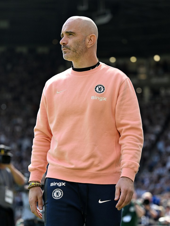 Enzo Maresca, Chelsea manager, at a Premier League match.