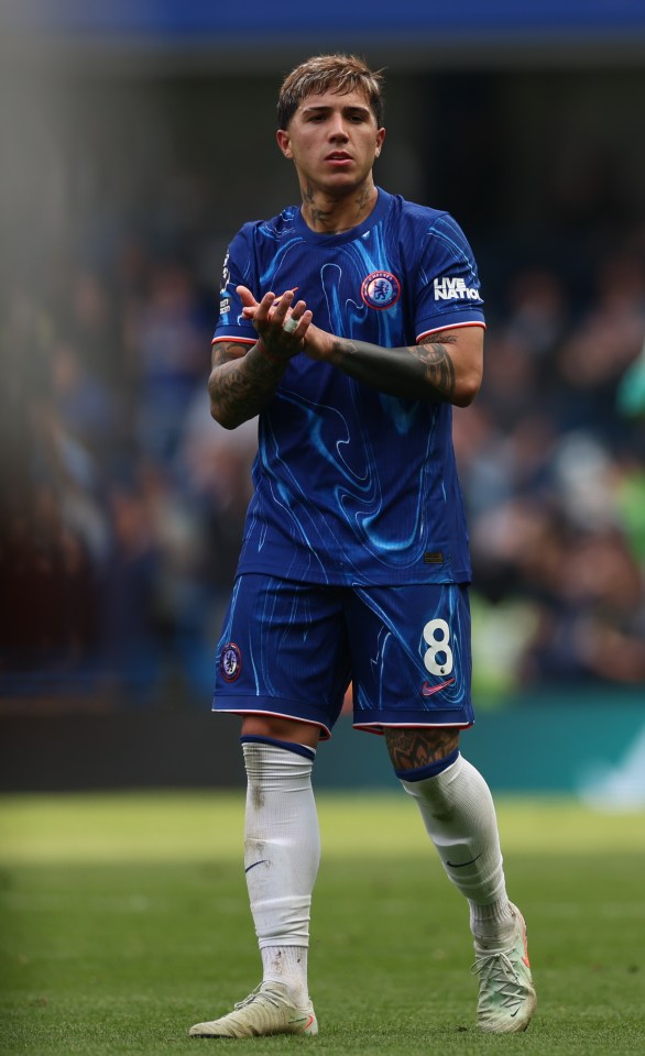 Enzo Fernandez of Chelsea FC celebrating a win.