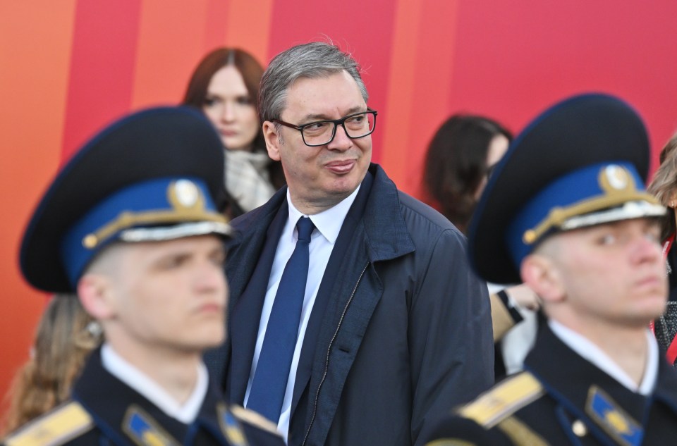 Serbian President Aleksandar Vucic at a military parade in Moscow.