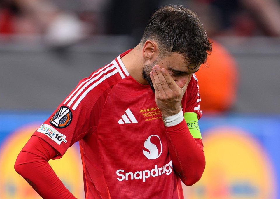 A dejected Bruno Fernandes after Manchester United lost the Europa League Final.