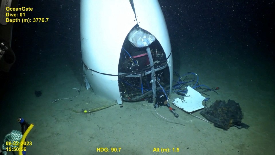 Debris of the Titan submersible on the seafloor.