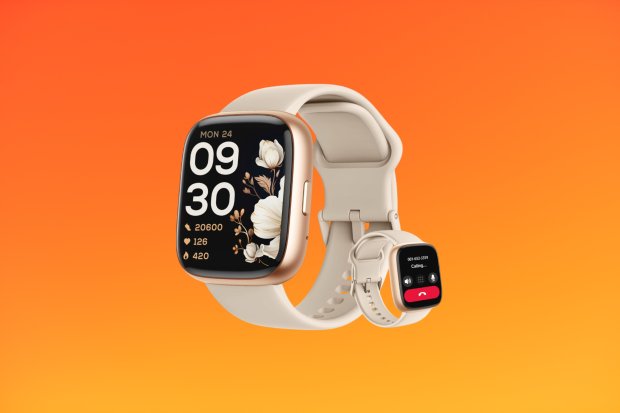 Smartwatch with floral watch face and incoming call display.