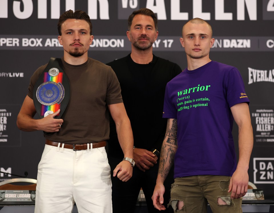 Boxers George Liddard and Aaron Sutton at a press conference.