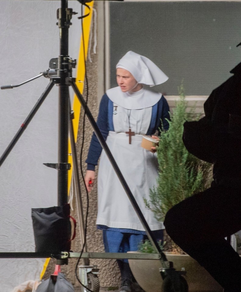 Helen George on the set of Call the Midwife Christmas special.