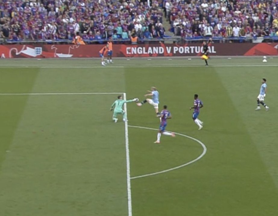 The ace was clearly outside his box when he stopped Erling Haaland from going through