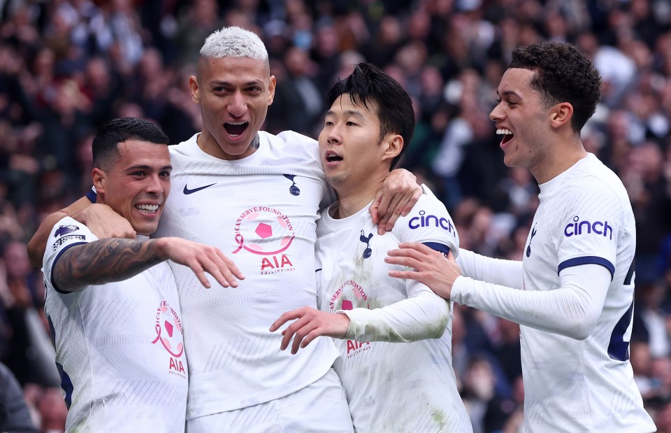Tottenham Hotspur players celebrating a goal.