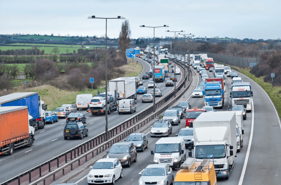 Heavy traffic jam on a highway.