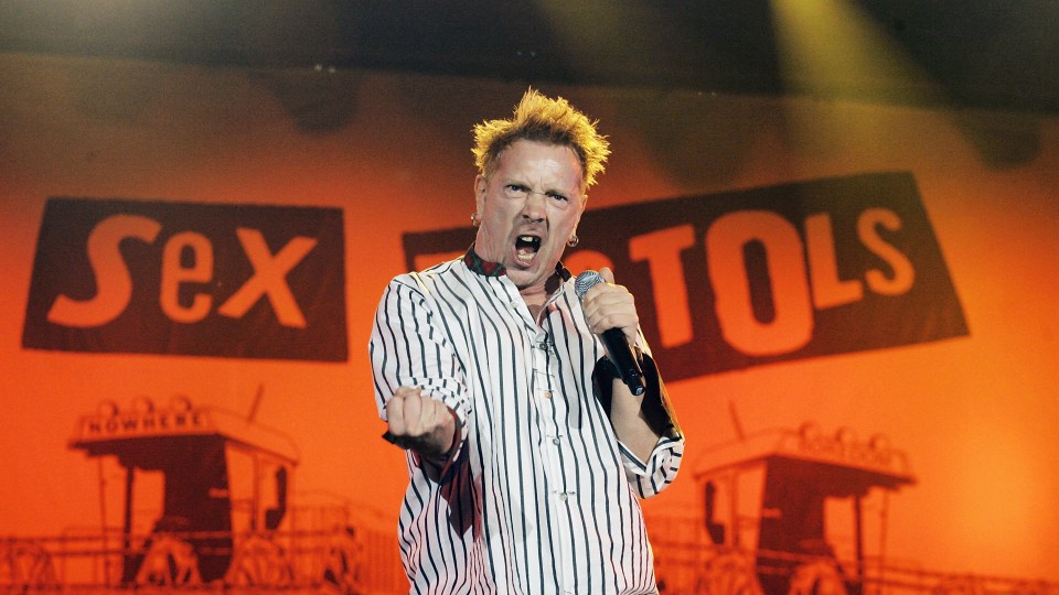 John Lydon of the Sex Pistols performing.