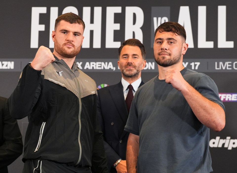 Johnny Fisher and Dave Allen at a press conference with promoter Eddie Hearn.