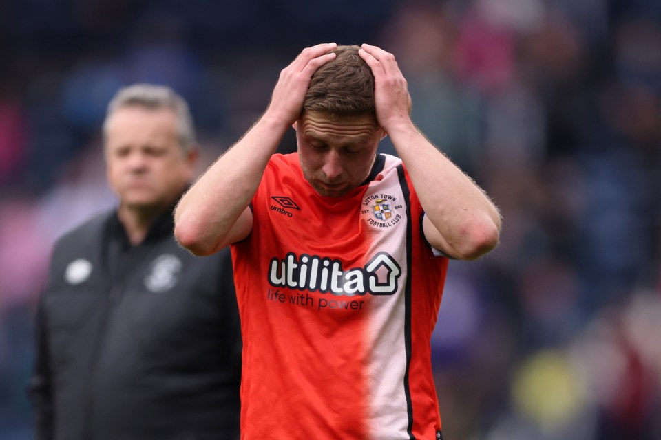 Jordan Clark of Luton Town looking dejected after a match.