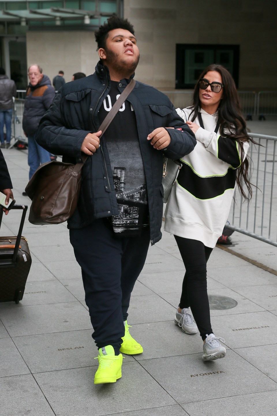 Katie Price and her son Harvey Price leaving BBC TV studios.