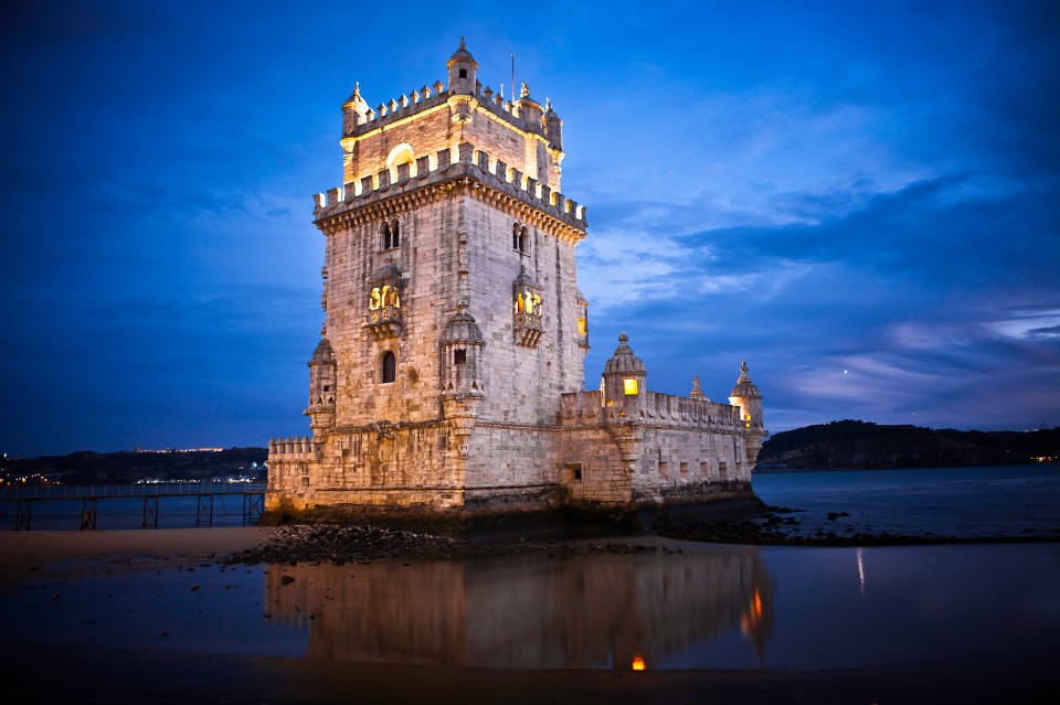 Belém Tower in Lisbon at night.