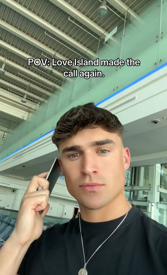 Kodie Murphy on a phone call, text overlay reads "POV: Love Island made the call again."