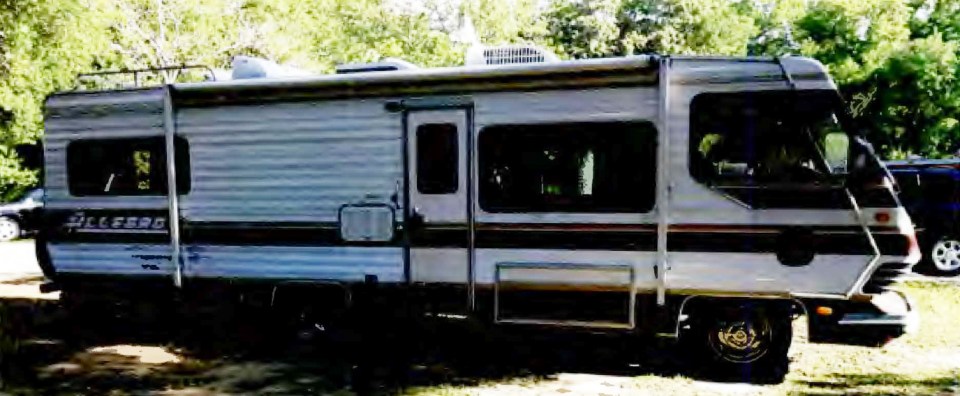 Brueckner's camper van at a box factory in Germany.