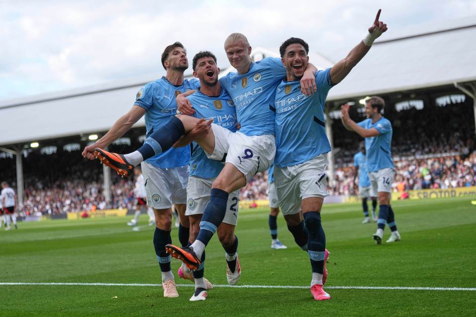 Manchester City players celebrating a goal.