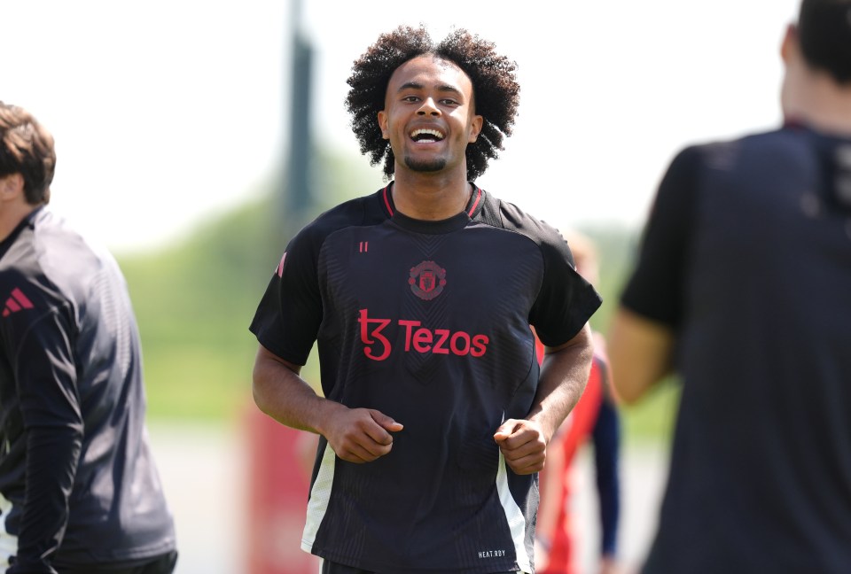 Joshua Zirkzee of Manchester United during training.