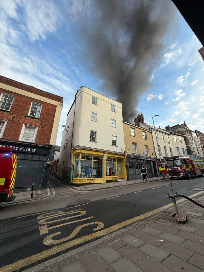 Fire in central Exeter.