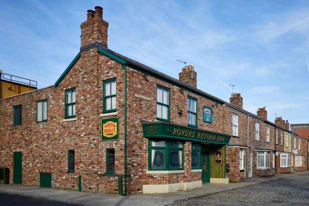 An image collage containing 1 images, Image 1 shows Coronation Street set at Granada Studios