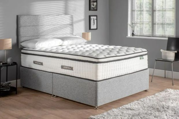An image collage containing 1 images, Image 1 shows King Arthur mattress with divan base
