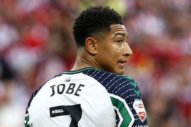 An image collage containing 1 images, Image 1 shows Jobe Bellingham of Sunderland in his team jersey