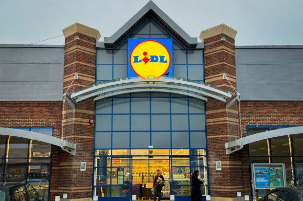 An image collage containing 1 images, Image 1 shows a store front with a sign that says ' lidl ' on it