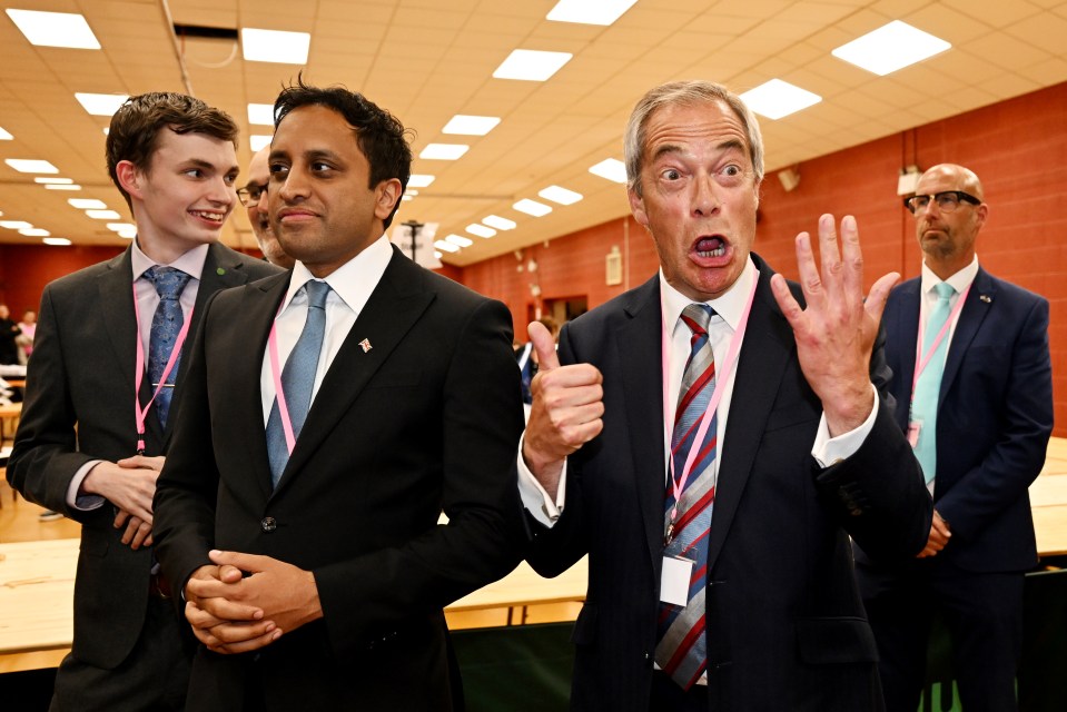 Nigel Farage of the Reform Party celebrating a by-election win.