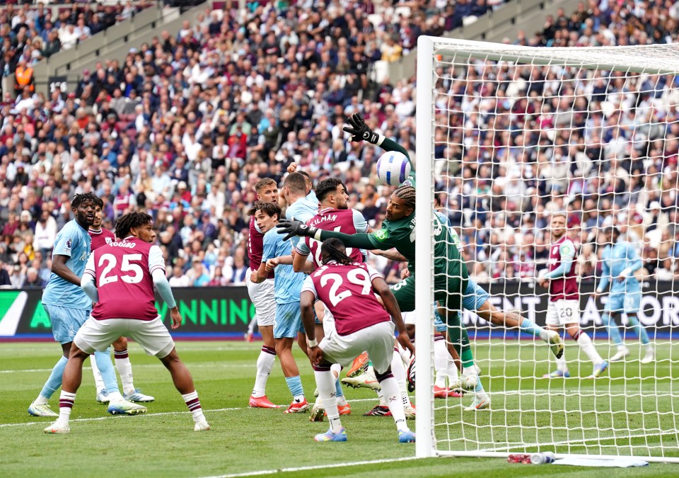 Soccer player scoring a goal during a game.